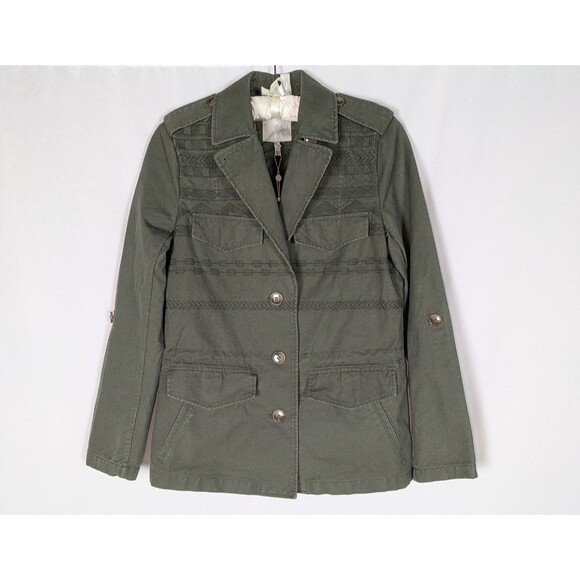Joie Jacket XS Women's Green Utility Military Field Embroidered Drawstring Waist - Picture 3 of 15